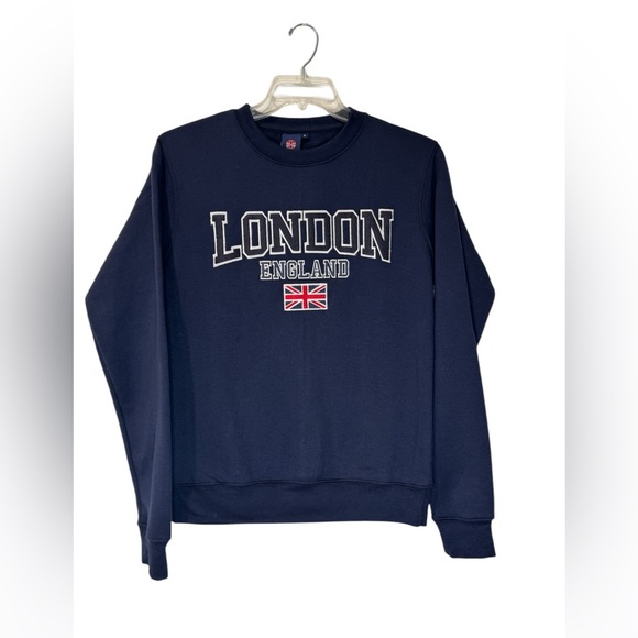 London Style Tops - London England NWT Women British Flag Sweatshirt Blue Size Small